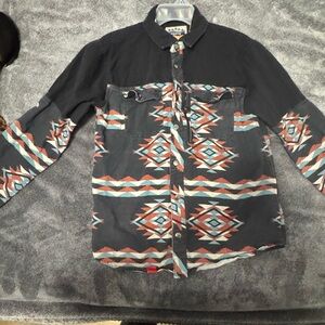 Men's Aztec Pattern Button Down Shirt - Black and Multicolor